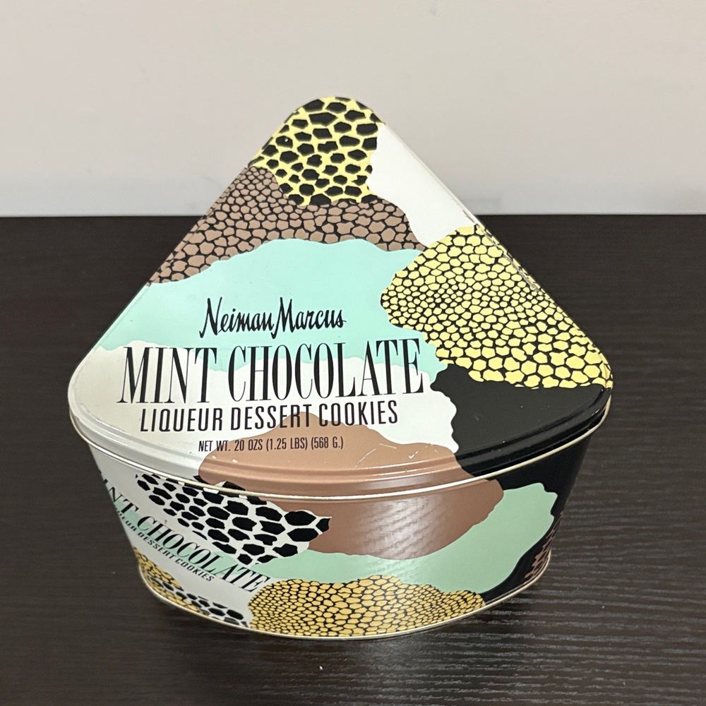 Neiman Marcus Mint Chocolate Liqueur Cookies Tin with Abstract Design